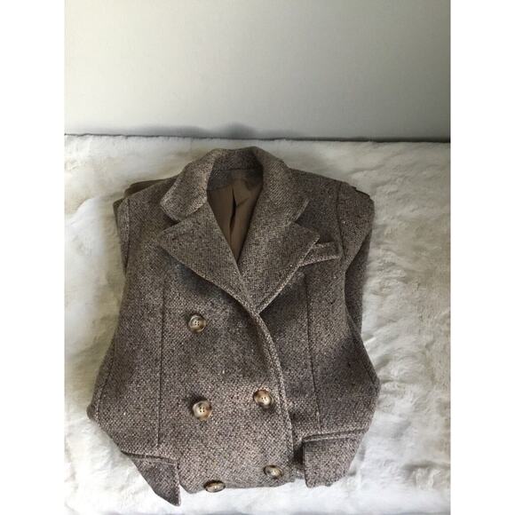 100% Wool Pea Coat Button Down Waist Sinch No Brand Long Warm Vintage - Picture 7 of 12